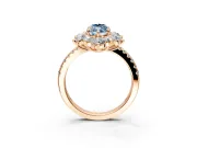 Floral Halo Engagement Ring Setting for Fancy Blue Marquise Center with Pave Accents and Prong Head in Rose Gold