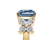 Floral Engagement Ring Setting for Fancy Blue Princess Cut Center with Marquise Cluster Shoulders and Prong Head in Yellow Gold