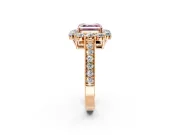 Halo Engagement Ring Setting for Fancy Pink Asscher Cut Center with Milgrain Channel Band and Prong Head in Rose Gold