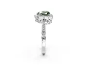 Halo Engagement Ring Setting for Fancy Green Heart-Shaped Center with Heart-Shaped Openwork, Pave Band and Prong Head in White Gold
