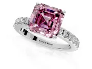 Solitaire Engagement Ring Setting for Fancy Pink Asscher Cut Center with Single Row Accent Band and Prong Head in Platinum