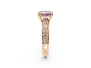 Solitaire Engagement Ring Setting for Fancy Pink Princess Cut Center with Multi-Row Pave Accents and Basket Head in Rose Gold