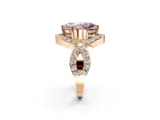 Halo Engagement Ring Setting for Fancy Pink Marquise Center with Pave Infinity Twist Band and Prong Head in Rose Gold