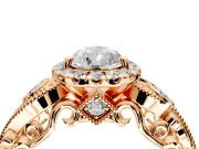 Milgrain Halo Engagement Ring Setting for Pear-Shaped Center with Shoulder Bezels and Prong Head in Rose Gold