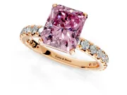Solitaire Engagement Ring Setting for Fancy Pink Radiant Cut Center with Shared-Prong Accents and Prong Head in Rose Gold