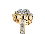 Halo Engagement Ring Setting for Heart-Shaped Center with Heart-Shaped Openwork, Pave Band and Prong Head in Yellow Gold