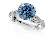 Solitaire Engagement Ring Setting for Fancy Blue Round Cut Center with Marquise Panel Band and Prong Head in Sterling Silver