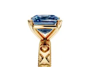 Solitaire Engagement Ring Setting for Fancy Blue Asscher Cut Center with XO Engraved Band and Prong Head in Yellow Gold