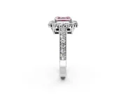 Halo Engagement Ring Setting for Fancy Pink Asscher Cut Center with Milgrain Channel Band and Prong Head in Platinum