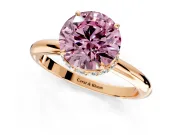 Hidden Halo Engagement Ring Setting for Fancy Pink Round Cut Center with Plain Rounded Band and Prong Head in Rose Gold