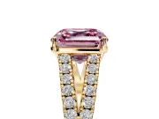 Solitaire Engagement Ring Setting for Fancy Pink Asscher Cut Center with Pave Split Shank and Prong Head in Yellow Gold
