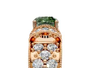 Pave Engagement Ring Setting for Fancy Green Cushion Cut Center with Curved Accent Rows, Openwork and Prong Head in Rose Gold