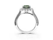 Milgrain Halo Engagement Ring Setting for Fancy Green Princess Cut Center with Bezel Point Accents and Prong Head in Platinum