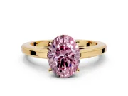 Solitaire Engagement Ring Setting for Fancy Pink Oval Center with Flat-Sided Plain Band and Prong Head in Yellow Gold