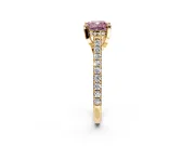 Solitaire Engagement Ring Setting for Fancy Pink Cushion Cut Center with Widening Pave Band and Claw Prong Head in Yellow Gold