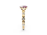 Solitaire Engagement Ring Setting for Fancy Pink Oval Center with Beaded Bezel Station Band and Prong Head in Yellow Gold