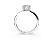 Hidden Halo Engagement Ring Setting for Cushion Cut Center with Wide Flat Plain Band and Prong Head in Sterling Silver
