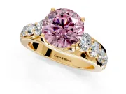 Solitaire Engagement Ring Setting for Fancy Pink Round Cut Center with Graduated Shared Prongs and Prong Head in Yellow Gold