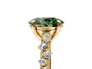 Solitaire Engagement Ring Setting for Fancy Green Oval Center with Trailing Leaf Accent Band and Prong Head in Yellow Gold