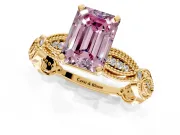 Solitaire Engagement Ring Setting for Fancy Pink Emerald Cut Center with Marquise Panel Band and Prong Head in Yellow Gold