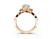3 Stone Engagement Ring Setting for Cushion Cut Center with Pave Twist Band and Prong Head in Rose Gold
