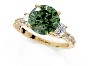 3 Stone Engagement Ring Setting for Fancy Green Round Cut Center with Round Cut Side Accents and Prong Head in Yellow Gold