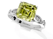 Solitaire Engagement Ring Setting for Fancy Yellow Asscher Cut Center with Marquise and Bezel Accents and Prong Head in Platinum