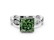Solitaire Engagement Ring Setting for Fancy Green Princess Cut Center with Accented Twist Band and Leaf Prong Head in Sterling Silver