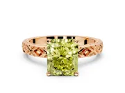 Solitaire Engagement Ring Setting for Fancy Yellow Radiant Cut Center with Milgrain X Pattern Band and Prong Head in Rose Gold