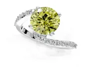Solitaire Engagement Ring Setting for Fancy Yellow Round Cut Center with Pave Bypass Swirl Band and Prong Head in Platinum