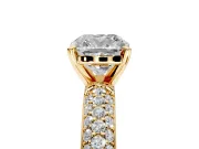 Solitaire Engagement Ring Setting for Cushion Cut Center with Domed Multi-Row Pave Band and Prong Head in Yellow Gold