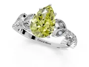 Leaf Motif Engagement Ring Setting for Fancy Yellow Pear-Shaped Center with Pave Band and Prong Head in Platinum