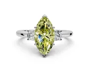 3 Stone Engagement Ring Setting for Fancy Yellow Marquise Center with Wide Plain Band and Prong Head in White Gold