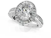 Halo Engagement Ring Setting for Oval Center with Framed Halo, Pave Band and Prong Head in Sterling Silver