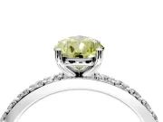 Solitaire Engagement Ring Setting for Fancy Yellow Pear-Shaped Center with Round Cut Pave Band and Prong Head in Platinum