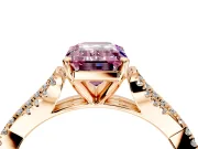 Solitaire Engagement Ring Setting for Fancy Pink Emerald Cut Center with Twisted Pave Split Shank and Prong Head in Rose Gold