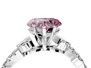 Leaf Motif Engagement Ring Setting for Fancy Pink Heart-Shaped Center with Pave Band and Prong Head in Sterling Silver