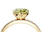 Solitaire Engagement Ring Setting for Fancy Yellow Heart-Shaped Center with Round Cut Pave Band and Prong Head in Yellow Gold