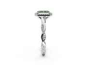 Halo Engagement Ring Setting for Fancy Green Radiant Cut Center with Pave and Plain Twist Band and Prong Head in White Gold