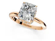 Hidden Halo Engagement Ring Setting for Radiant Cut Center with Plain Rounded Band and Prong Head in Rose Gold