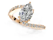 Solitaire Engagement Ring Setting for Pear-Shaped Center with Pave Bypass Swirl Band and Prong Head in Rose Gold