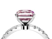 Open Basket Engagement Ring Setting for Fancy Pink Asscher Cut Center with Pave Band and Prong Head in Platinum
