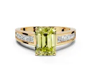 Solitaire Engagement Ring Setting for Fancy Yellow Emerald Cut Center with Princess Cut Channel Band and Prong Head in Yellow Gold