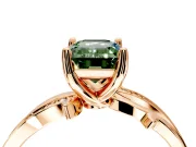 Solitaire Engagement Ring Setting for Fancy Green Emerald Cut Center with Pave and Plain Crossover Band and Prong Head in Rose Gold