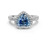 Halo Engagement Ring Setting for Fancy Blue Heart-Shaped Center with Full Pave Band and Prong Head in Platinum