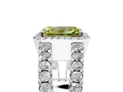Halo Engagement Ring Setting for Fancy Yellow Emerald Cut Center with Wide-Open Pave Split Shank and Prong Head in Platinum