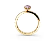 Solitaire Engagement Ring Setting for Fancy Pink Pear-Shaped Center with Round Cut Pave Band and Prong Head in Yellow Gold