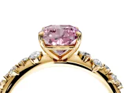 Cluster Engagement Ring Setting for Fancy Pink Cushion Cut Center with Round Cut Accent Band and Prong Head in Yellow Gold