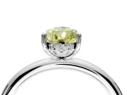 Hidden Halo Engagement Ring Setting for Fancy Yellow Pear-Shaped Center with Thin Rounded Band and Prong Head in White Gold
