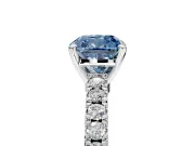 Solitaire Engagement Ring Setting for Fancy Blue Cushion Cut Center with Single Row Accent Band and Prong Head in White Gold